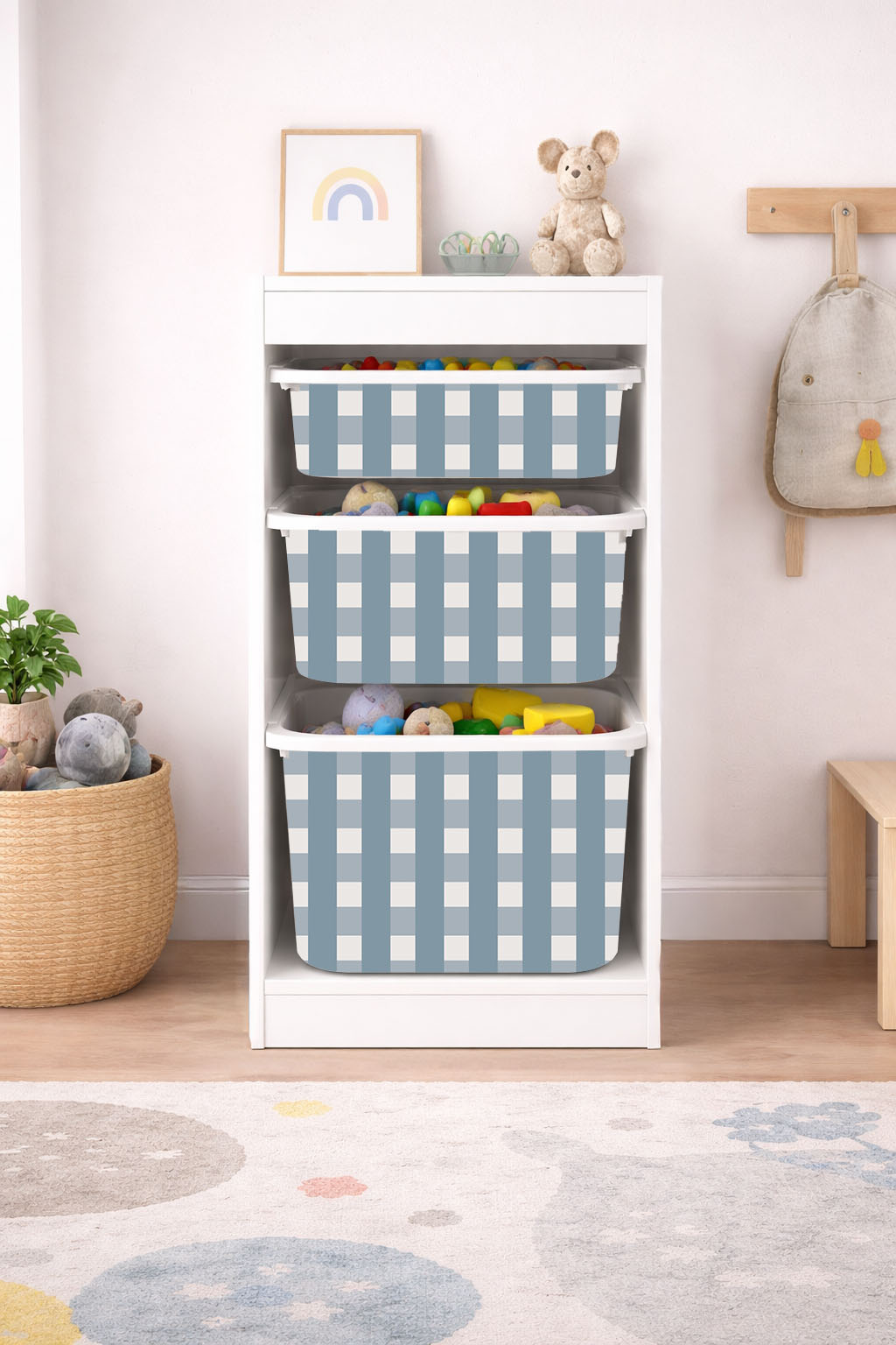 Självhäftande klistermärke – Trofast Box dekal – Långsida / Välj storlek / checkered blue