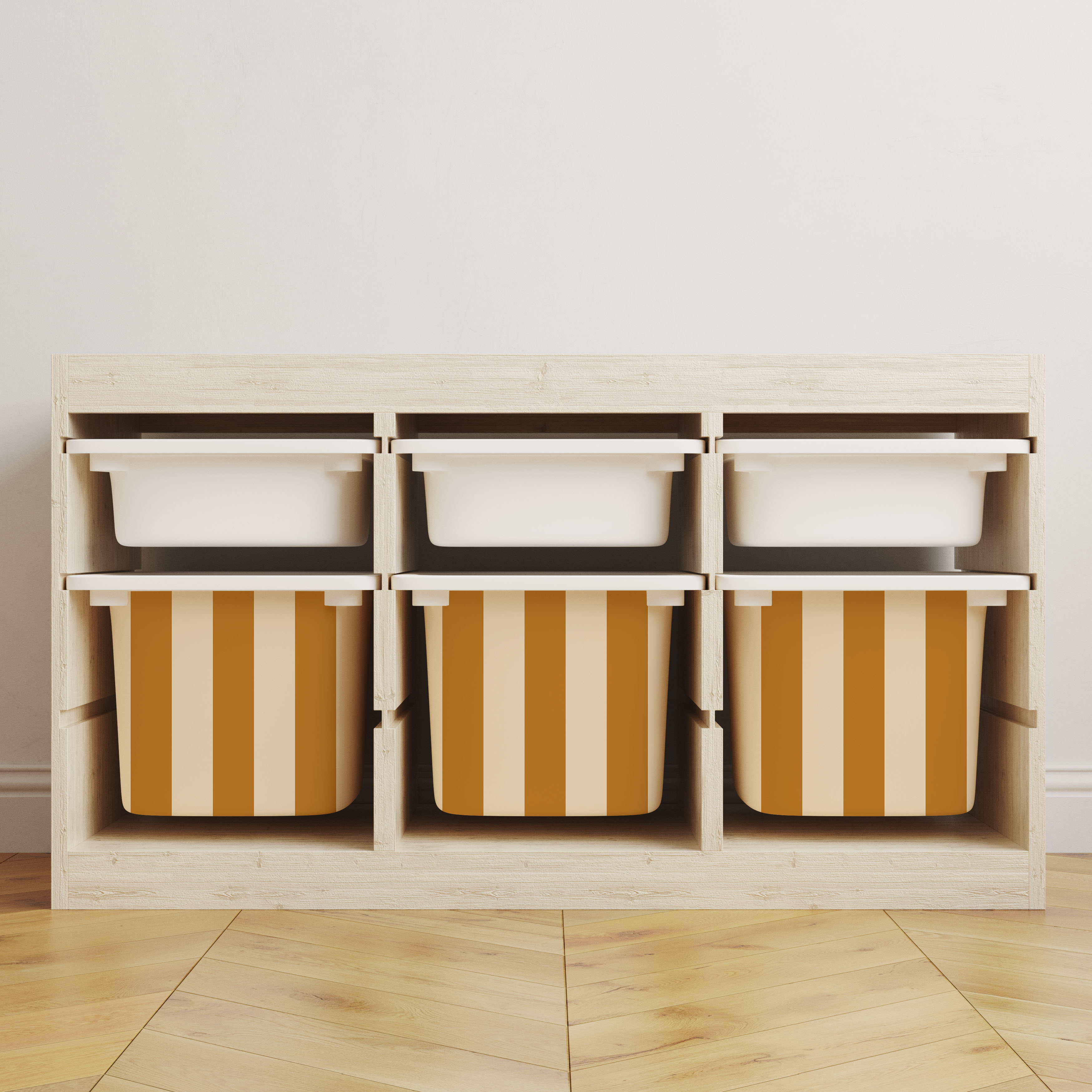 Självhäftande klistermärken – Trofast Box Decals / Välj storlek / Stripes mustard-cream