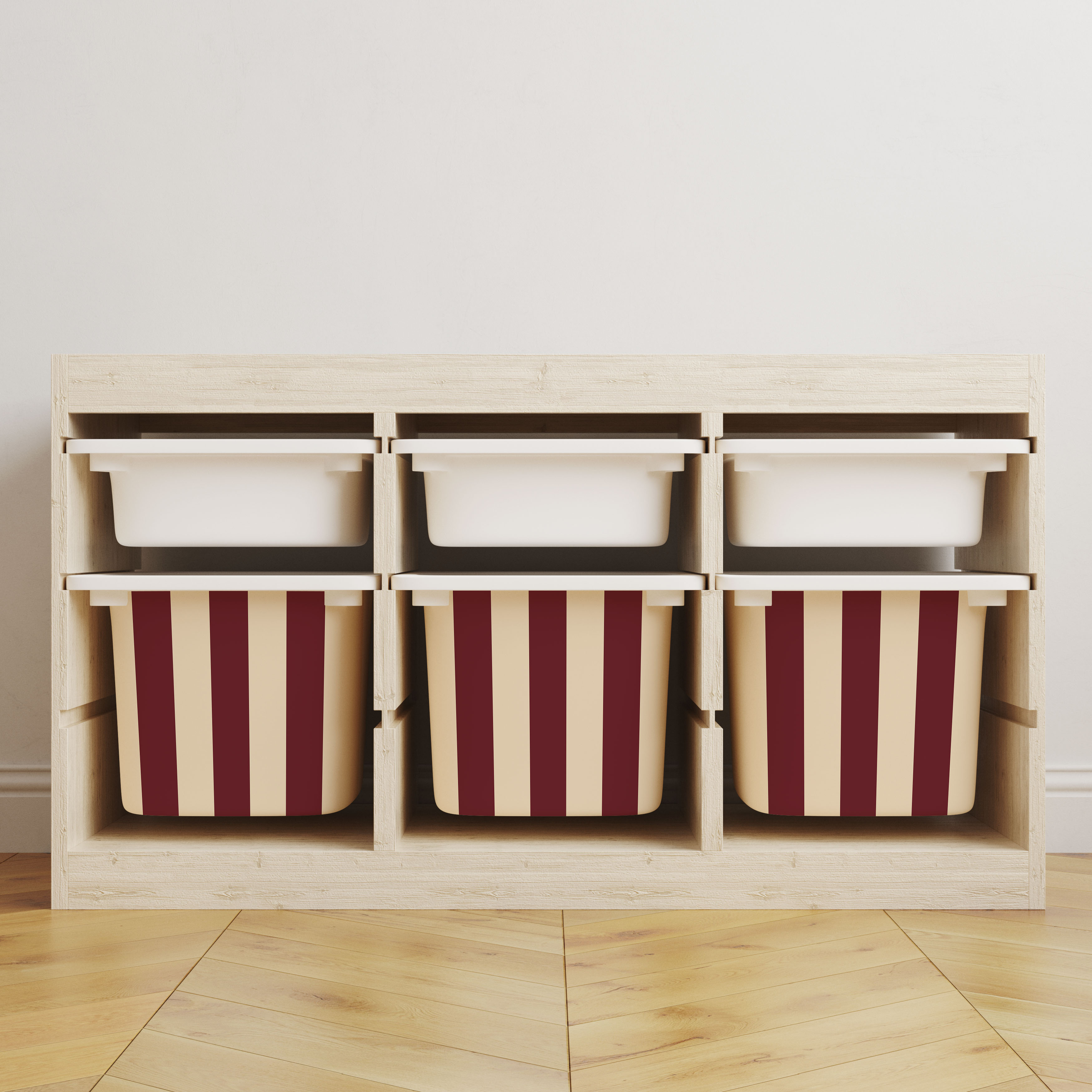 Självhäftande klistermärken – Trofast Box Decals / Välj storlek / Stripes burgundy – cream