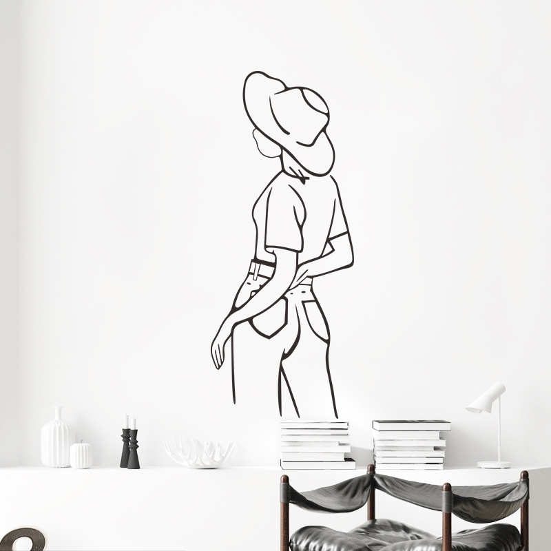 Väggdekor - Line art, tjej med hatt