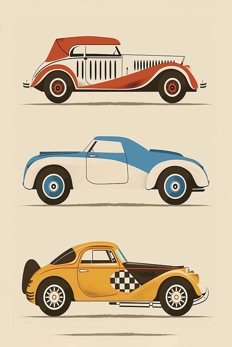 Poster - Vintage bilillustrationer