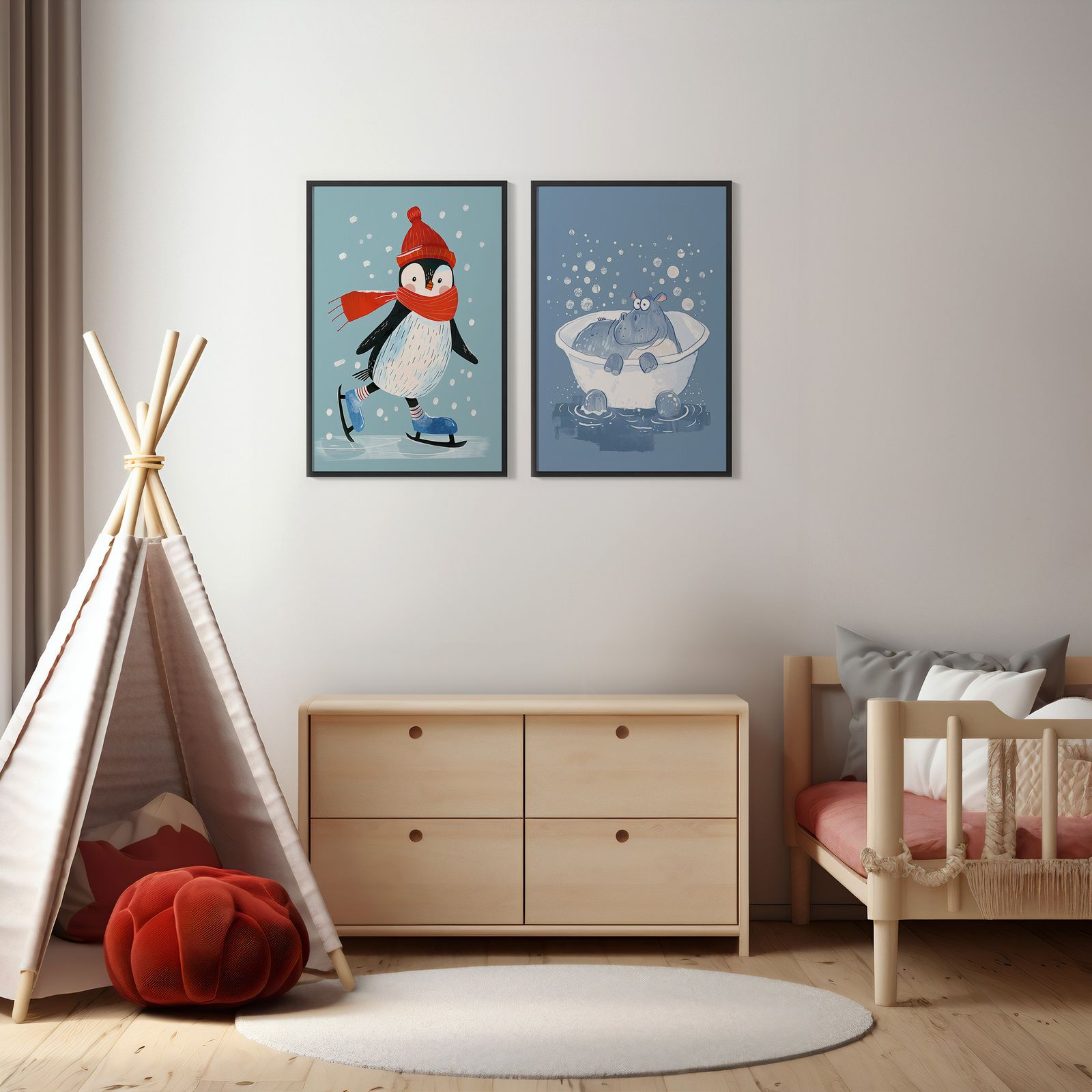 Poster - Pingvin och Flodhäst / Set med 2