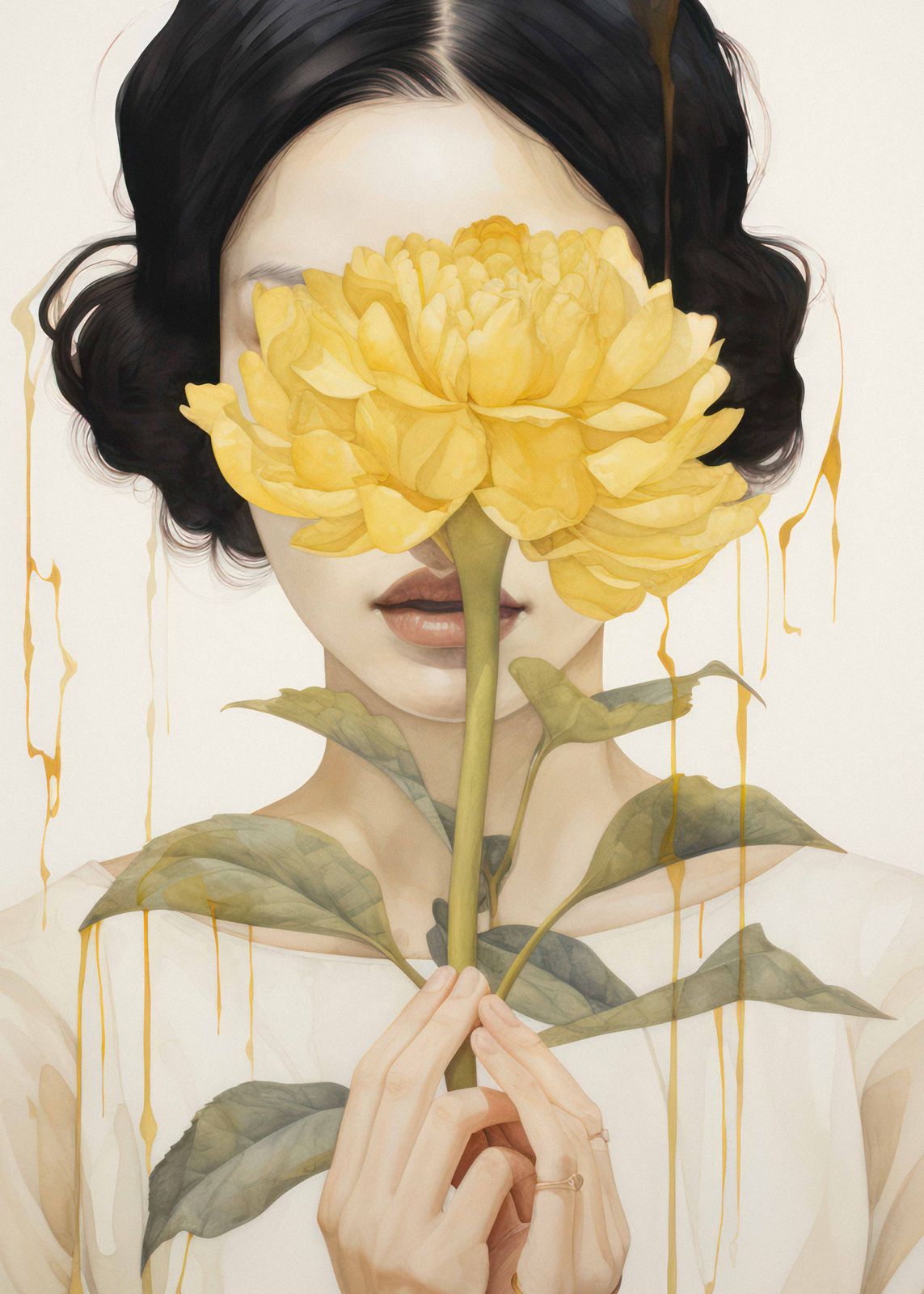 Poster - Kvinna med Gul Blomma