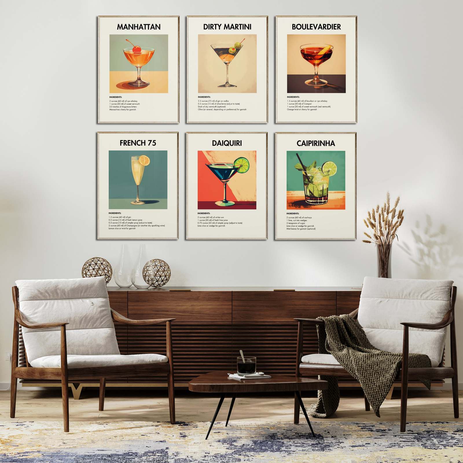 Cocktailrecept Posters - Set om 6