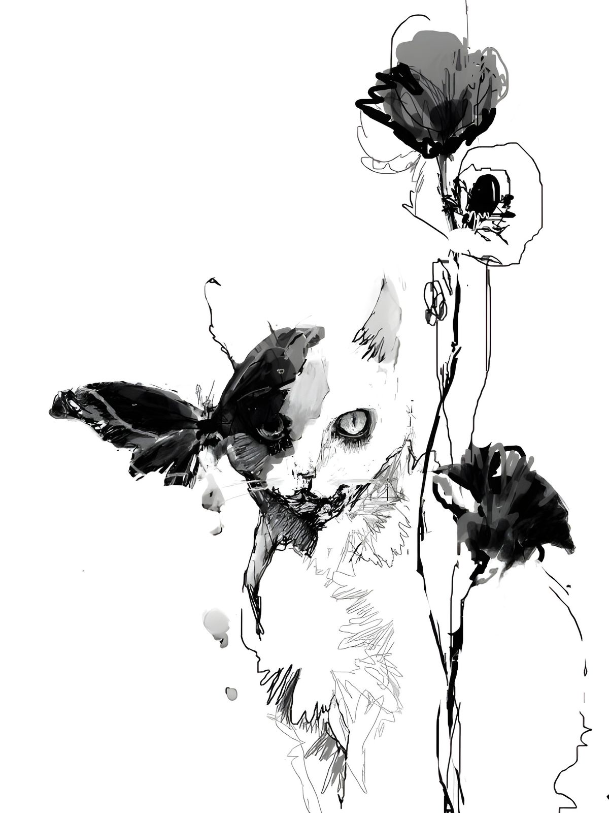 Poster - Katt och Blommor