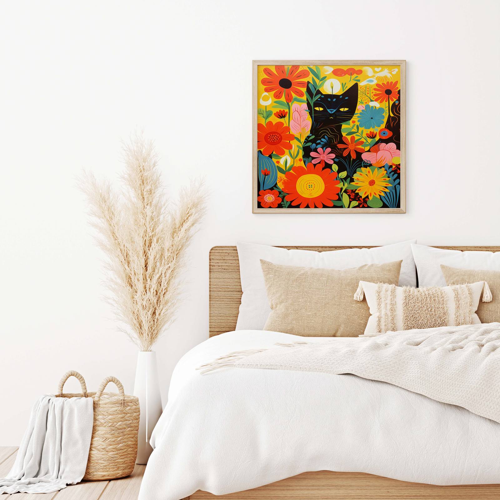 Poster - Blommig Svart Katt