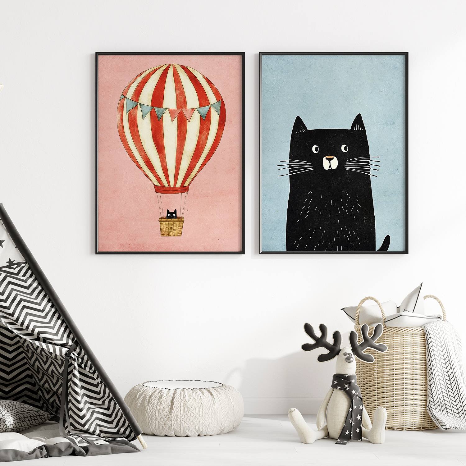 Poster - Katt och Luftballong / Set om 2