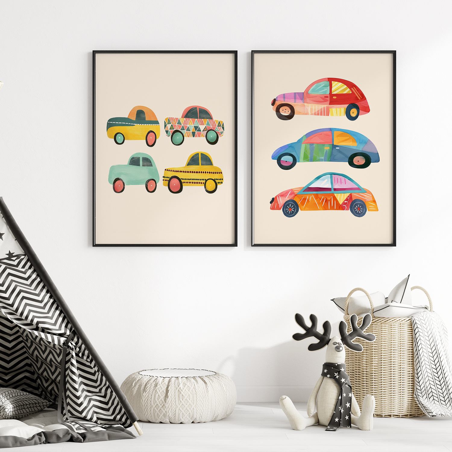 Poster - Färgglada Retro Bilar / Set om 2