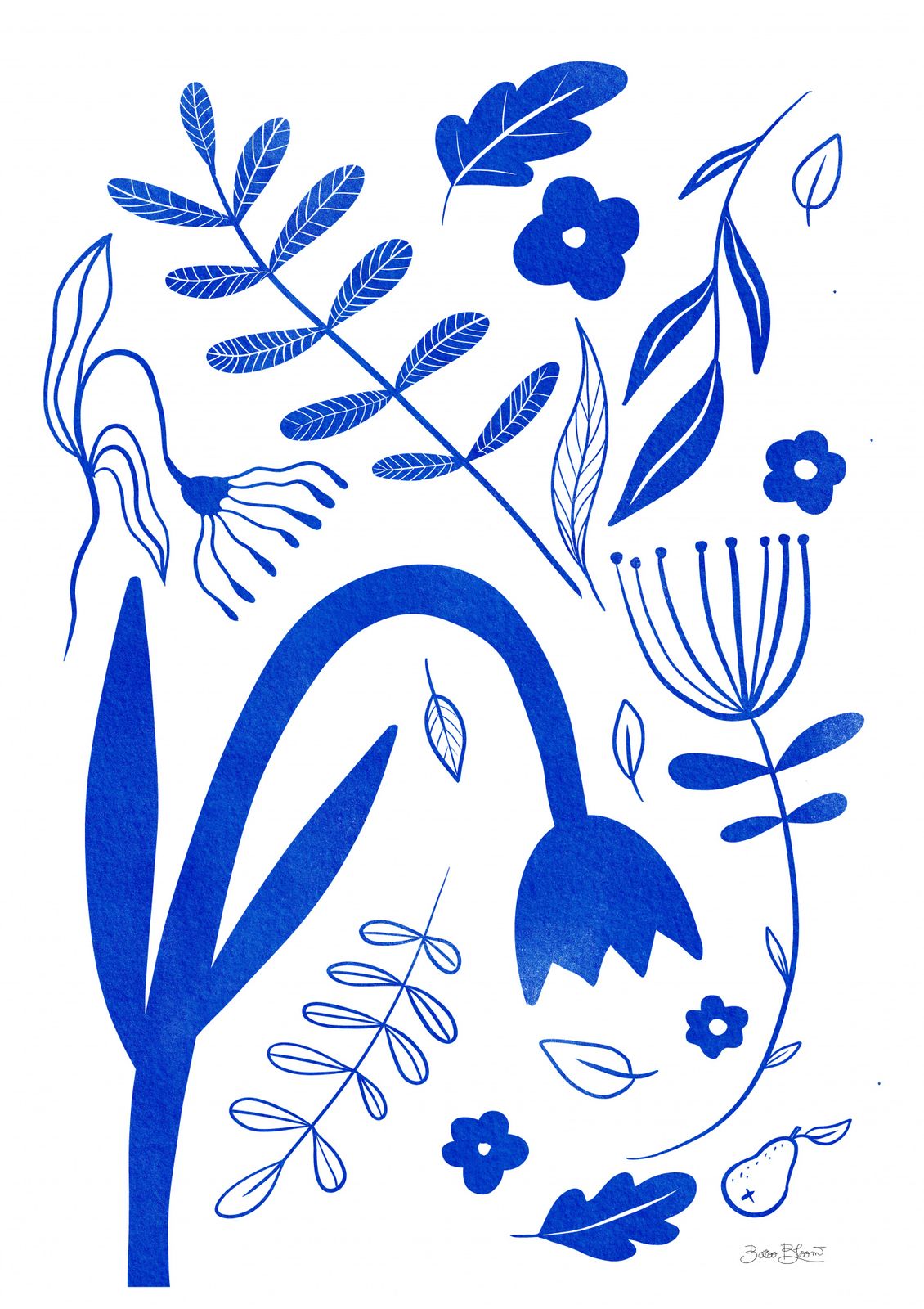 Poster - Blå Botanisk Konstverk