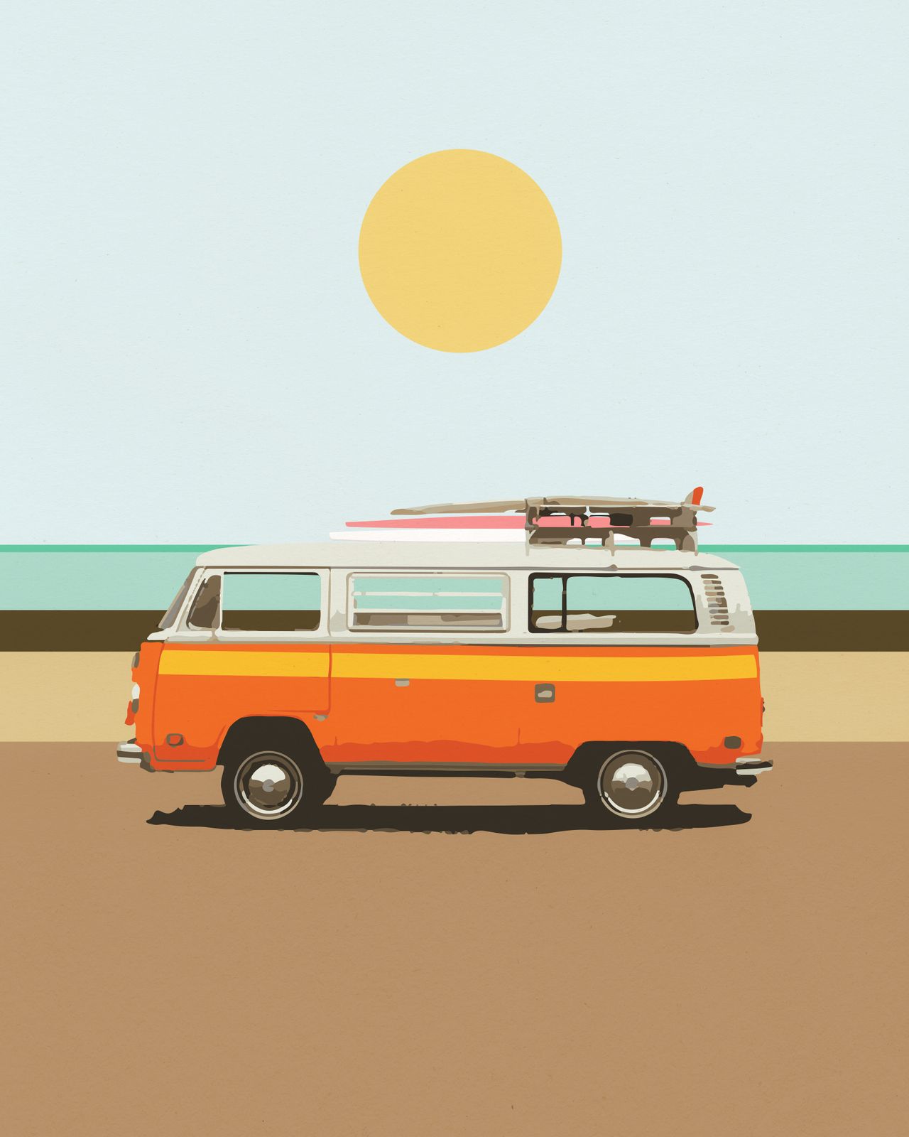 Poster - Vintage Van med Surfbräda