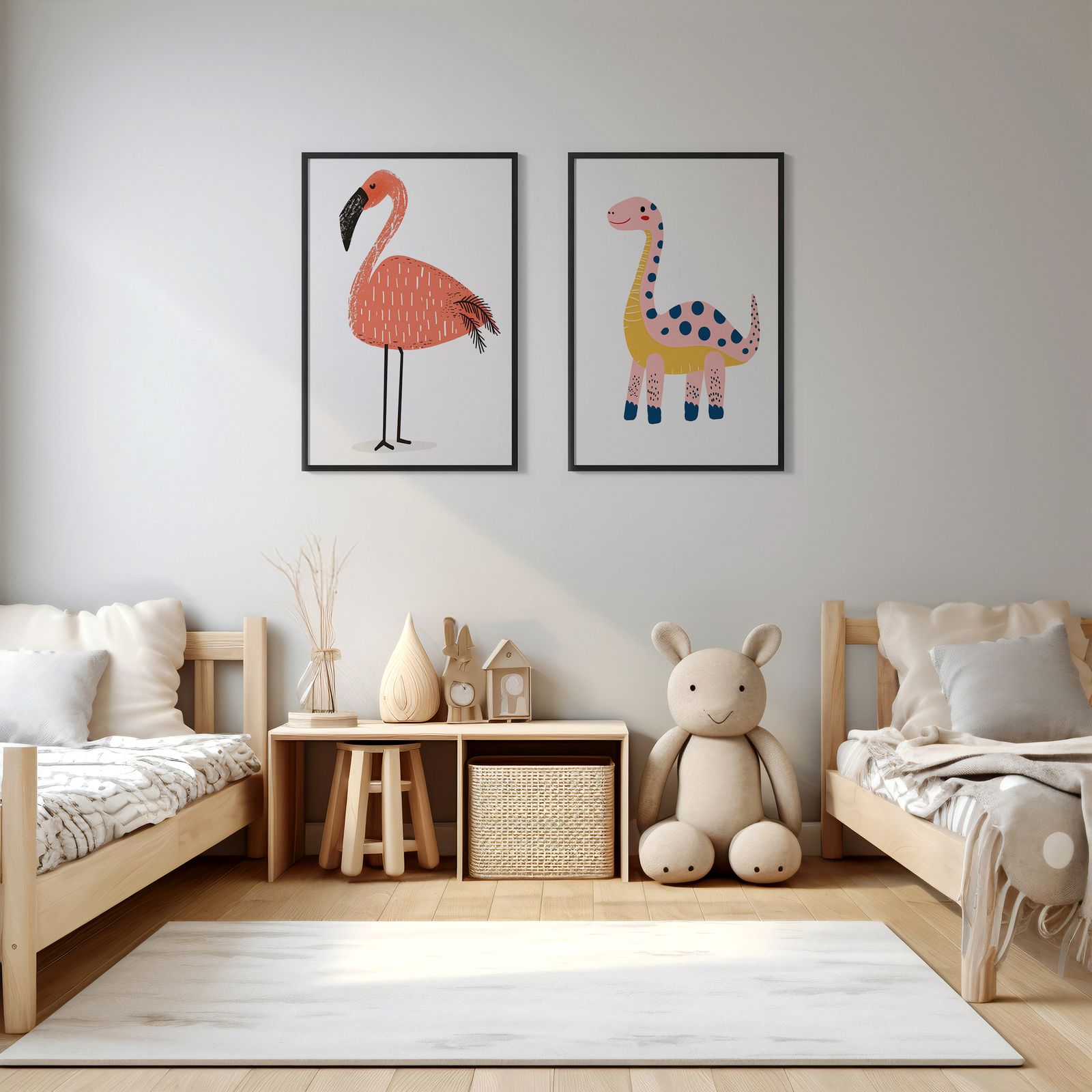 Poster - Dinosaurie och Flamingo Set om 2