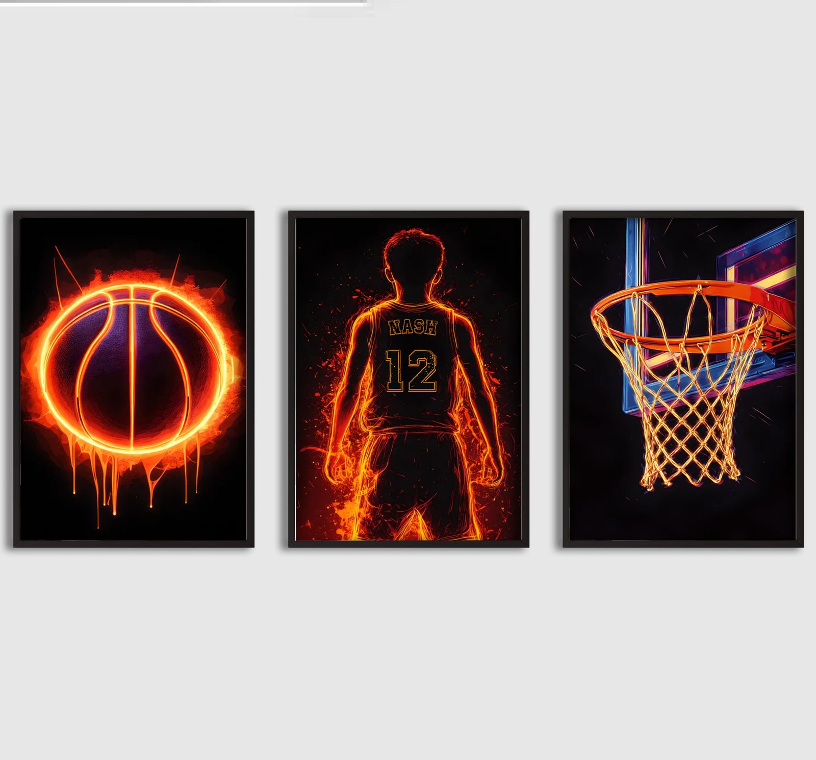 Poster - Neon Baskettrio / Set med 3