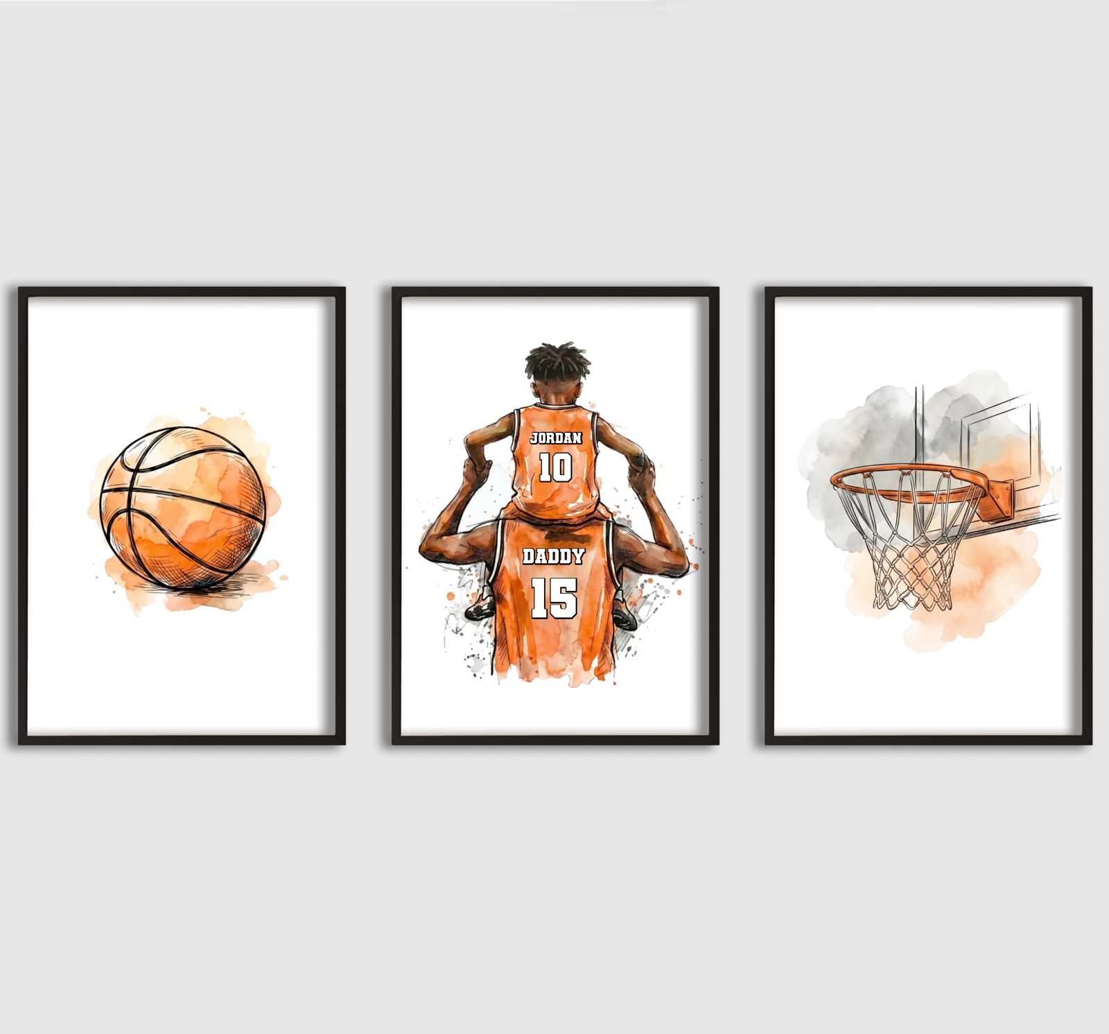Personlig Poster - Basketpappa och Pojke Poster - Set om 3