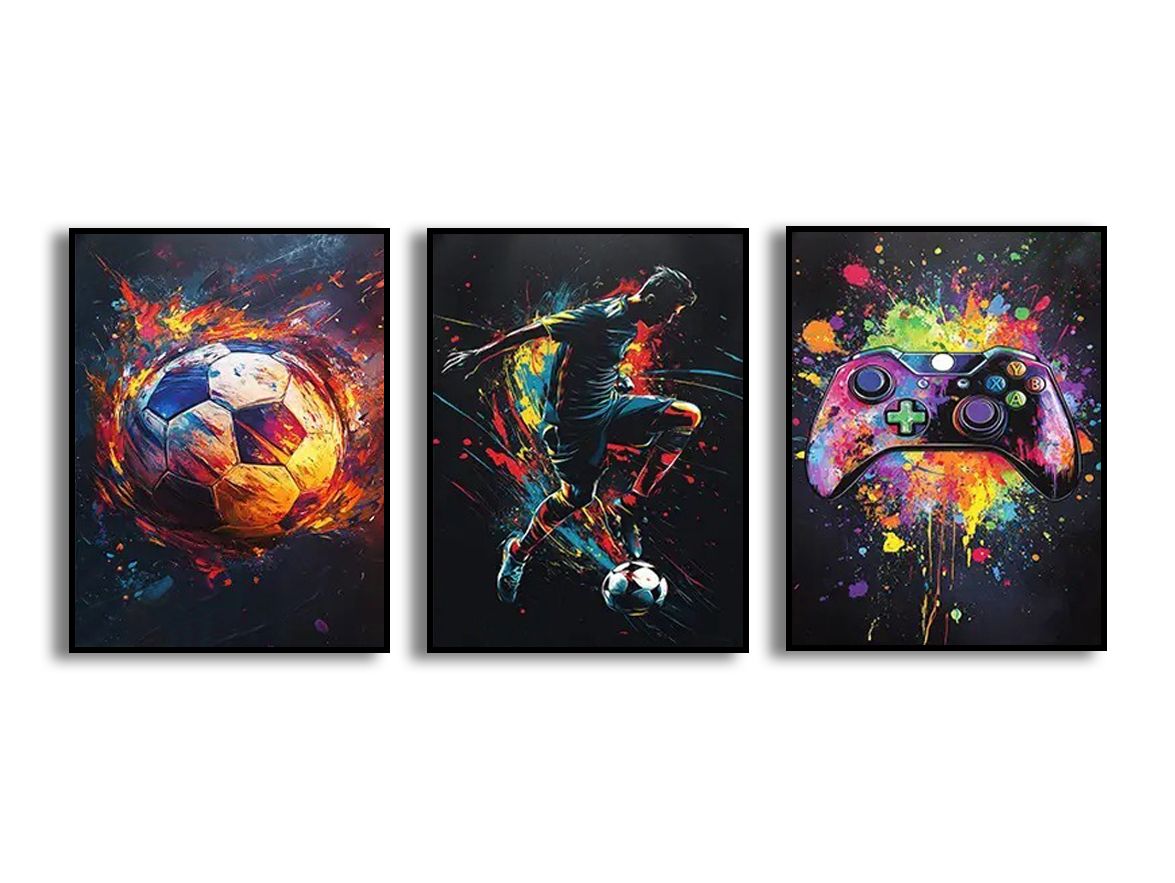 Poster - Fotboll och Spel / Set av 3