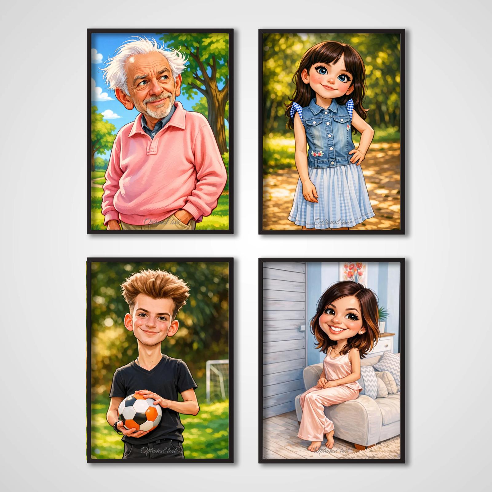 Personlig Poster - Tecknad Karaktär - Set om 4 - AI Poster