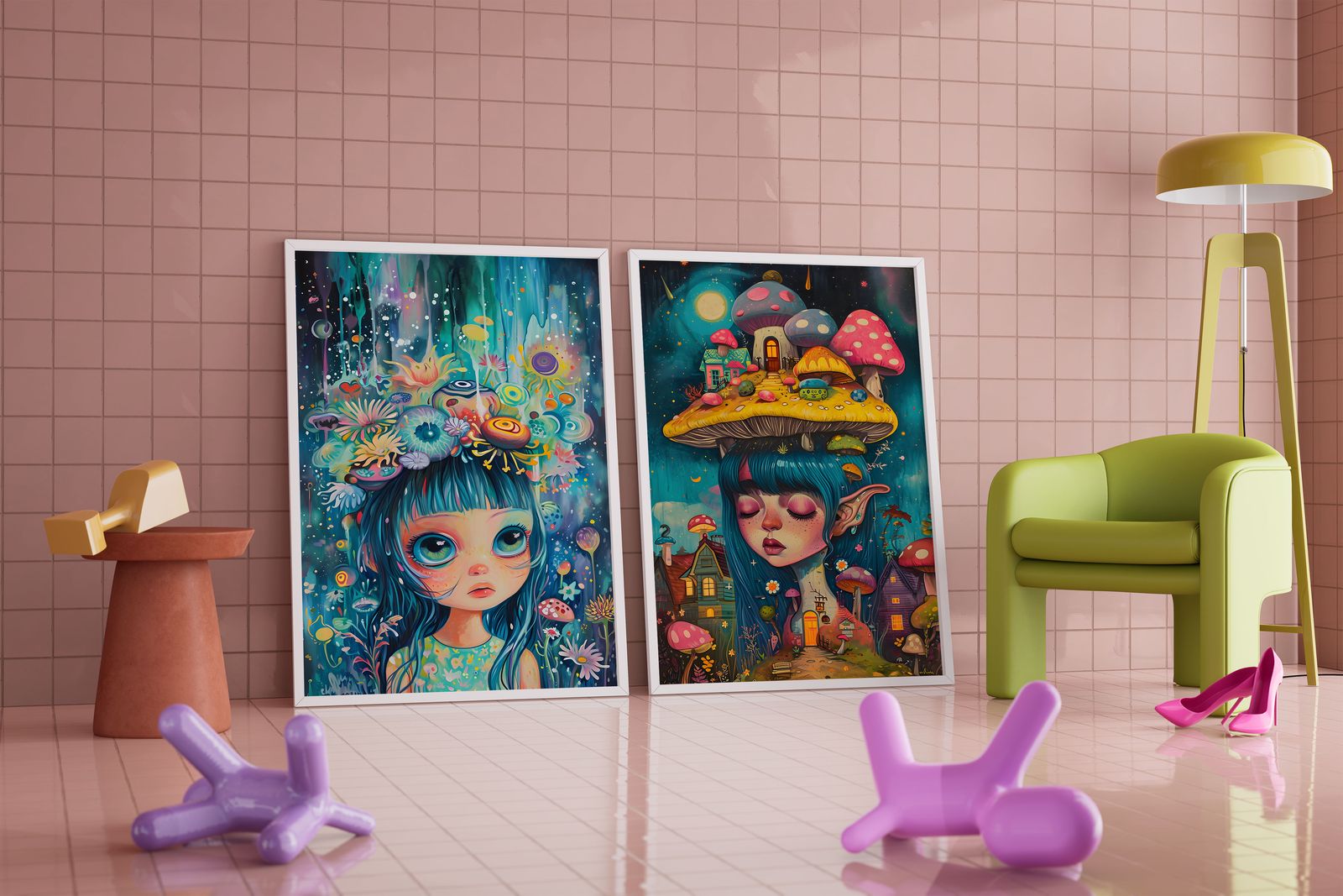 Poster - Drömmiga Svampar Fantasi / Set om 2