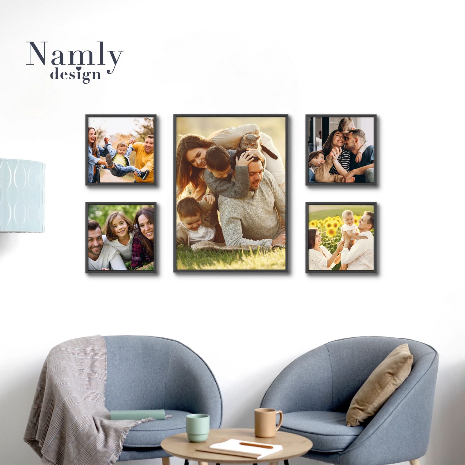 Galleri-vägg – Ladda upp foto – 5 personliga posters med ramar