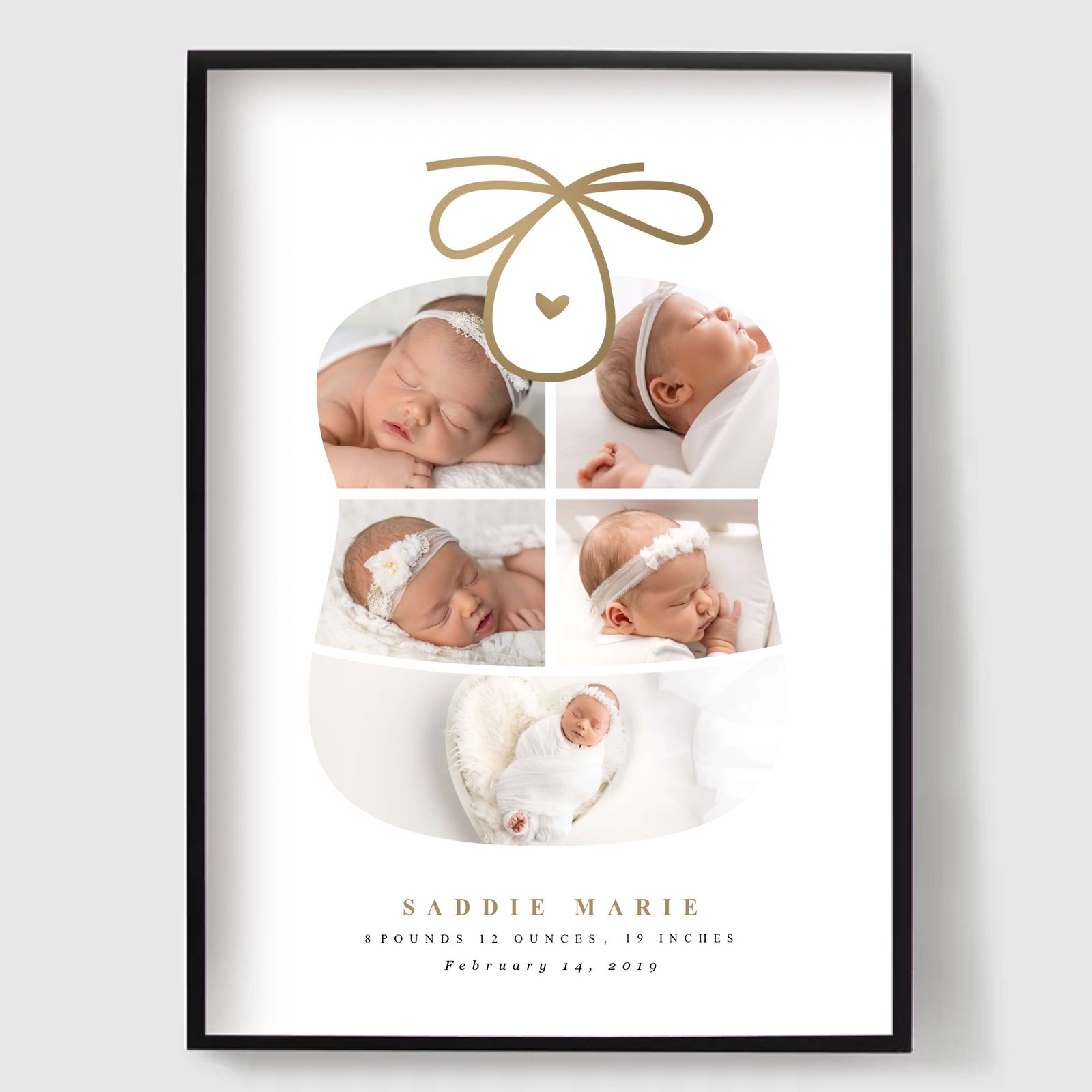 Personlig Poster - Baby Haklapp Form Kollage - 5 Foton