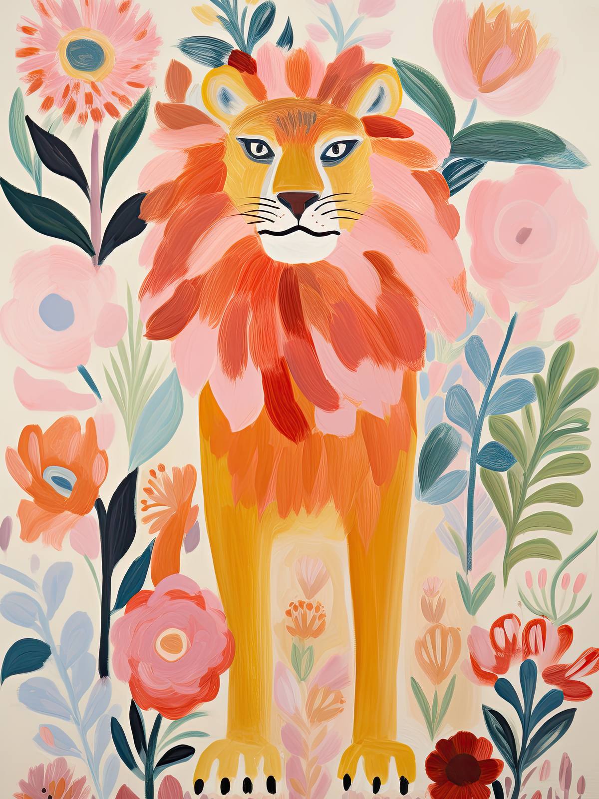 Poster - Färgglad Lejon i Blommor
