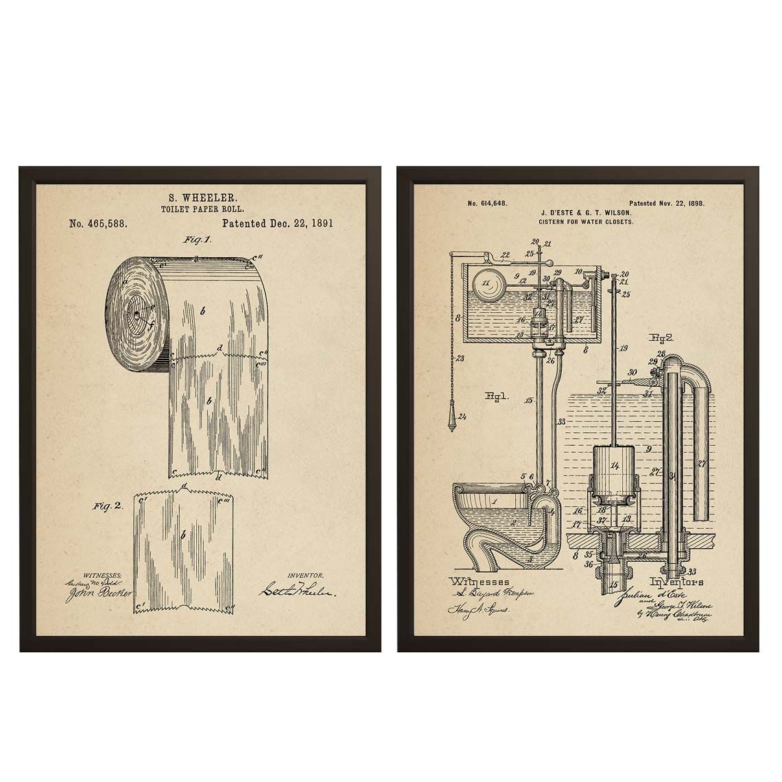 Patentritningsaffisch - Toalettpapper och Cistern / Set om 2