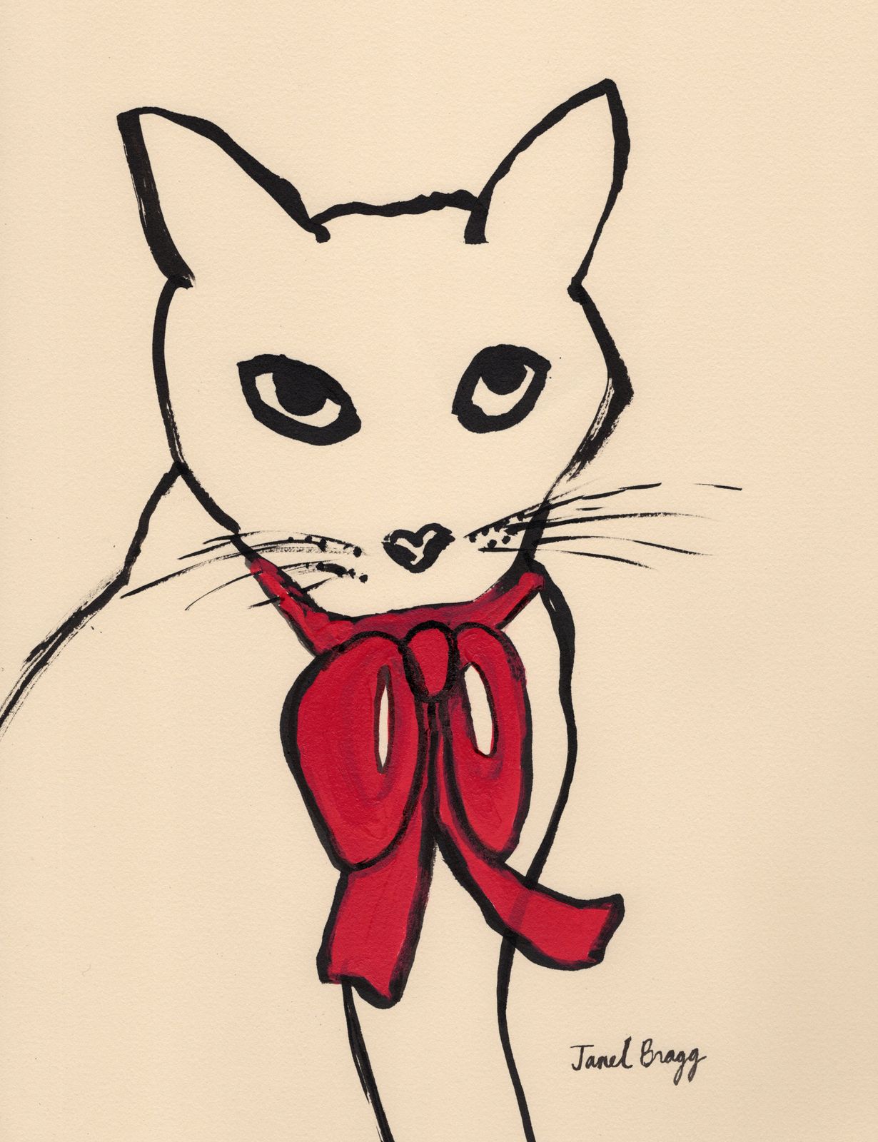 Poster - Katt med röd rosett