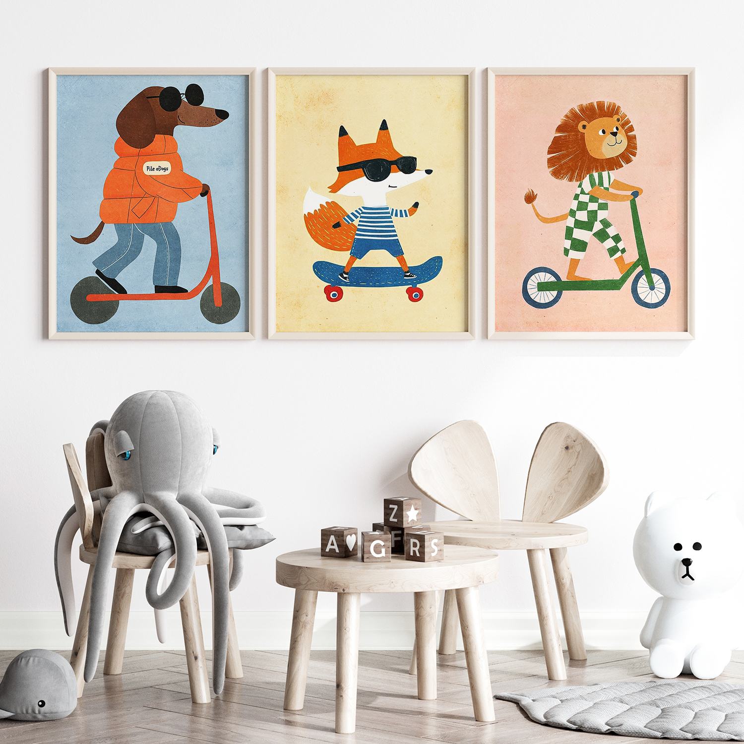 Poster - Djuråkare / Set om 3