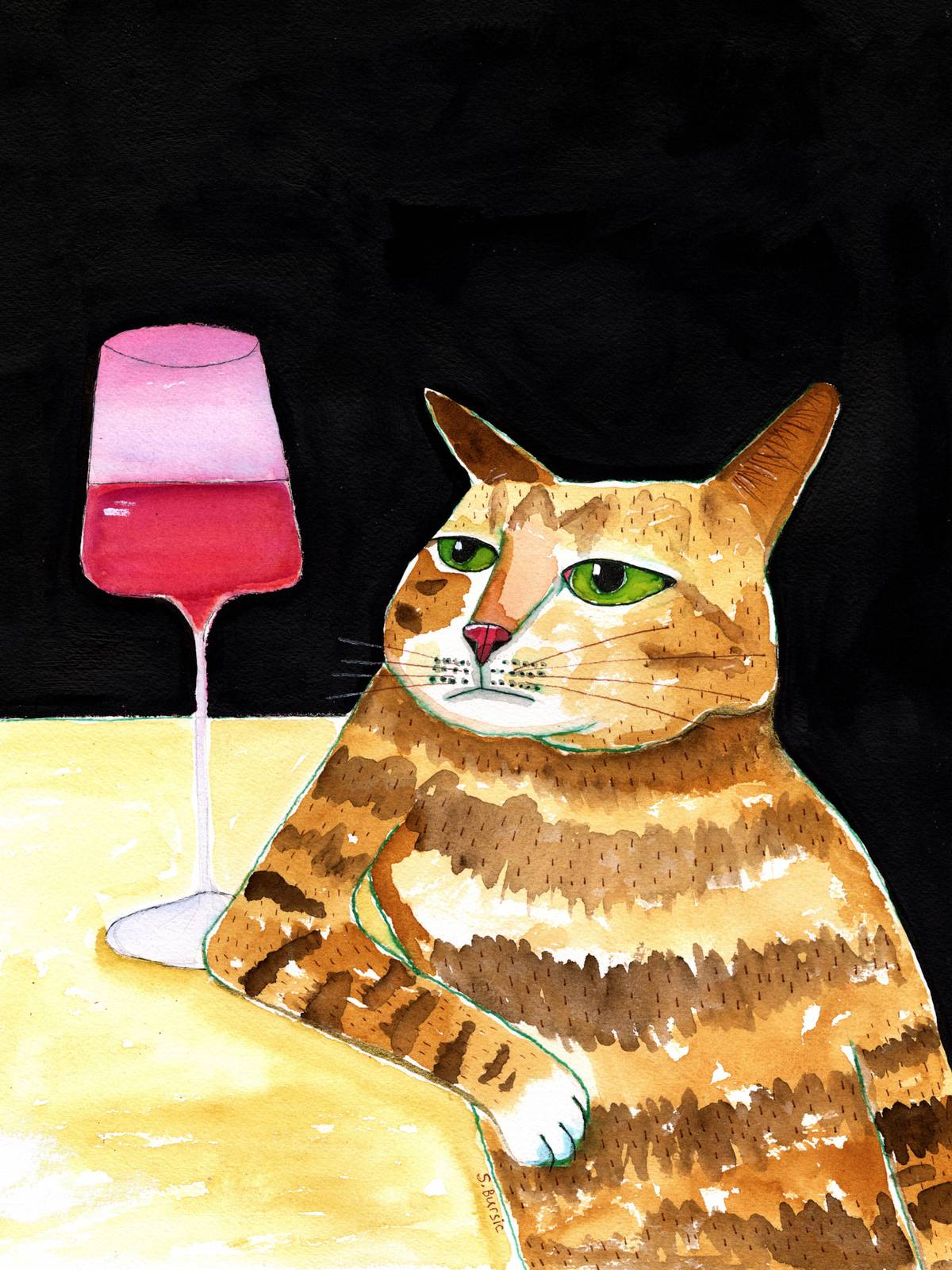 Poster - Katt med Vinglas