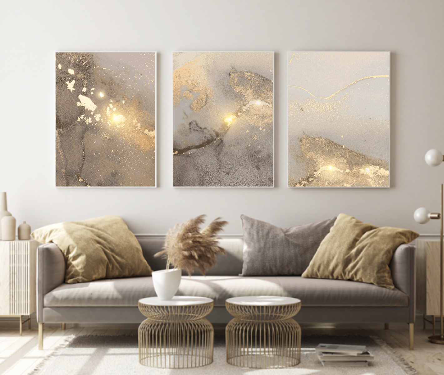 Posters -   Gyllene marmormönster  / Set med 3
