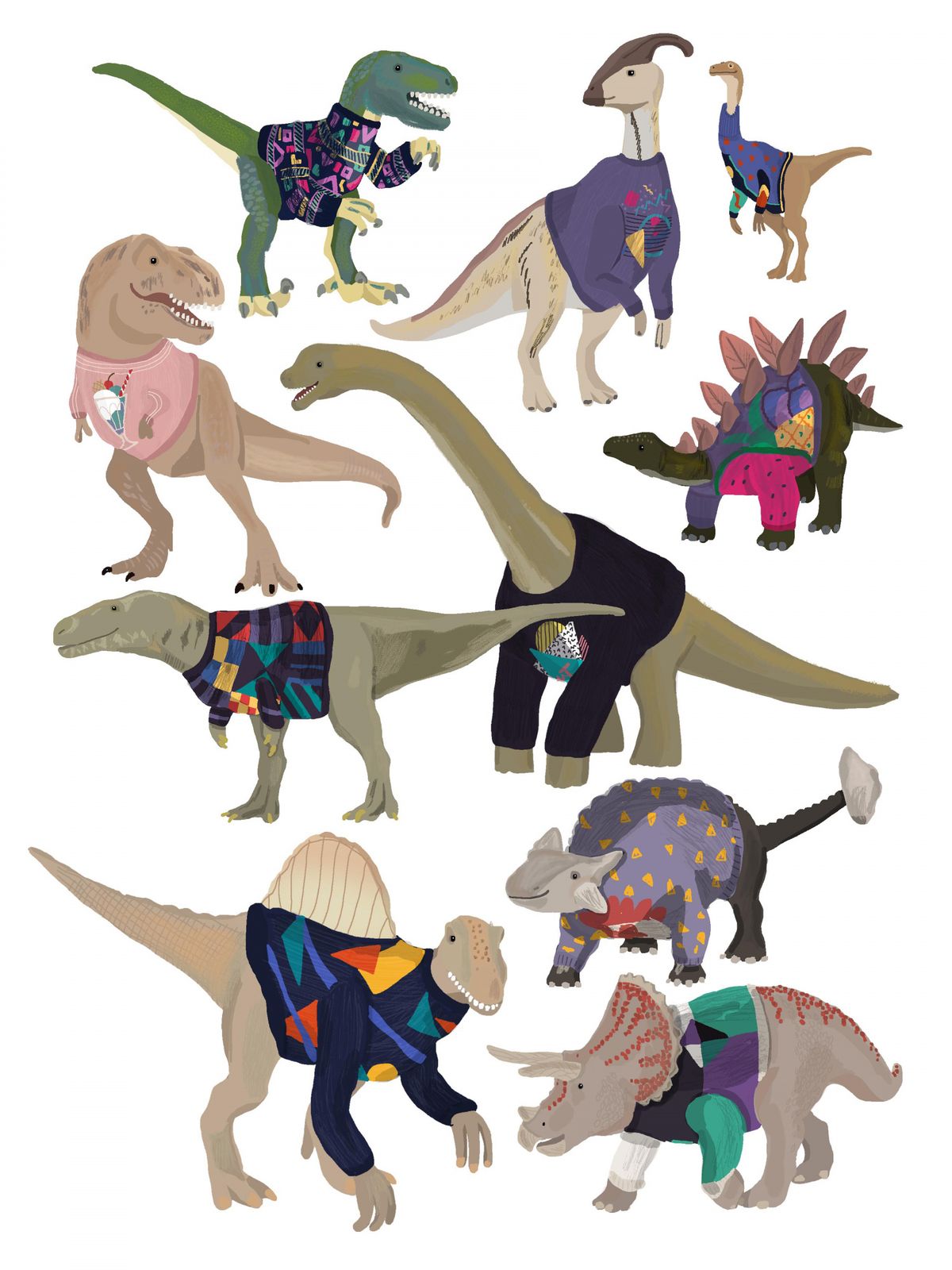 Poster - Dinosaurier i tröjor