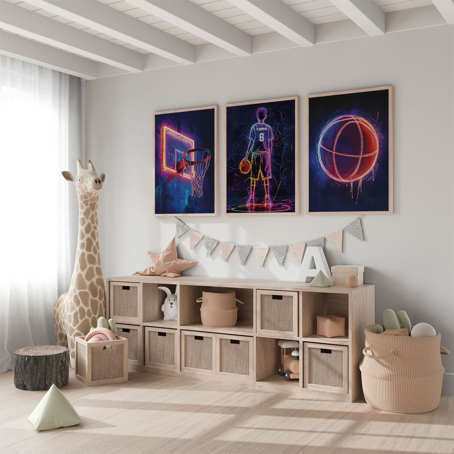 Poster - Neon Basketkonst / Set om 3