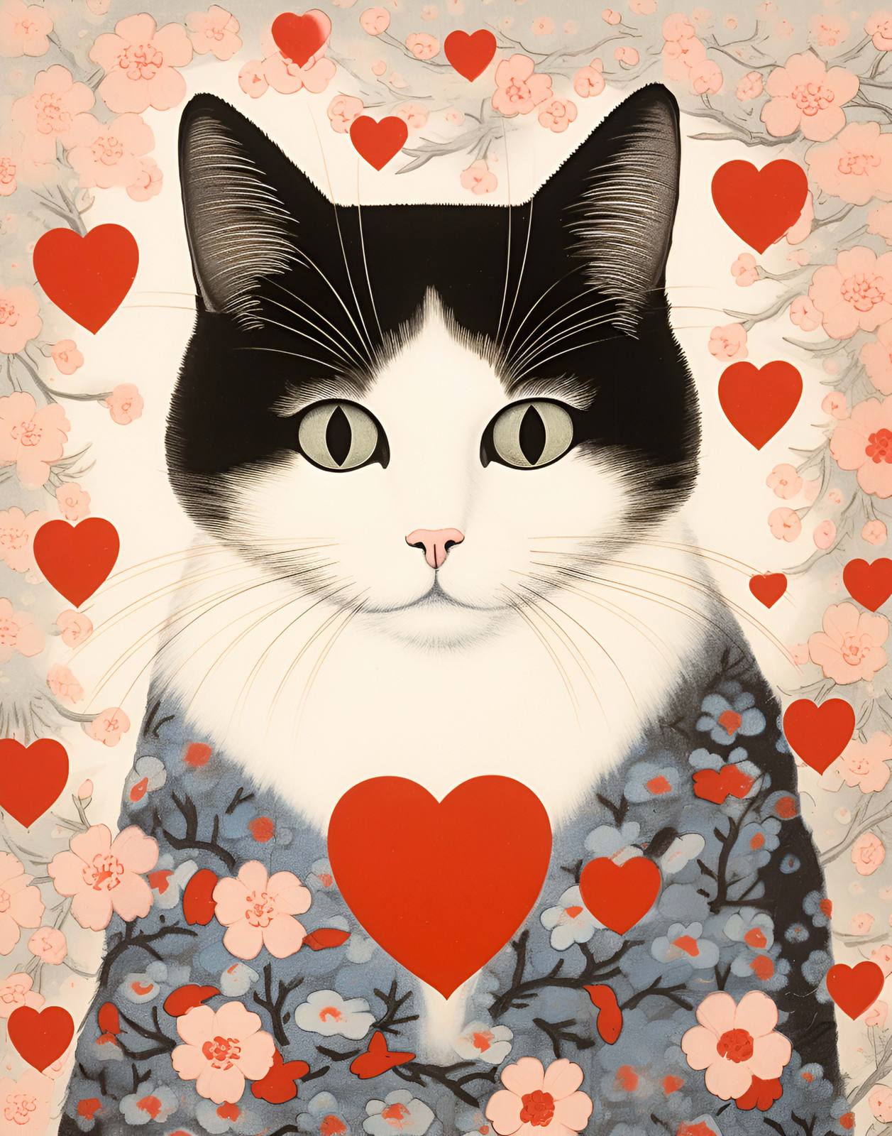 Poster - Katt med Hjärtan