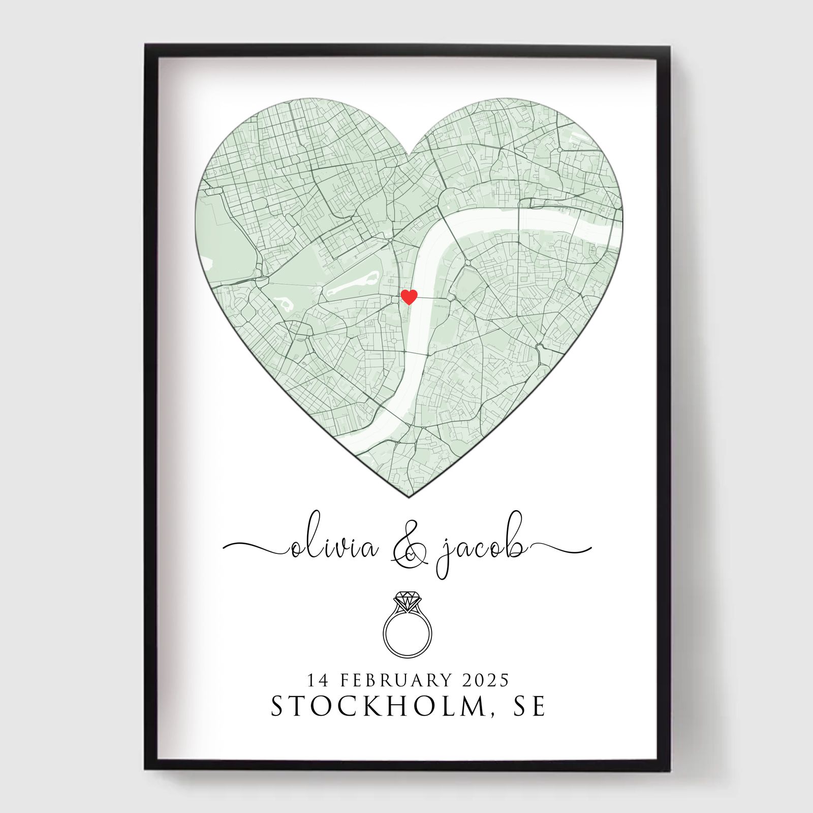 Personlig Poster - Förlovningshjärtkarta
