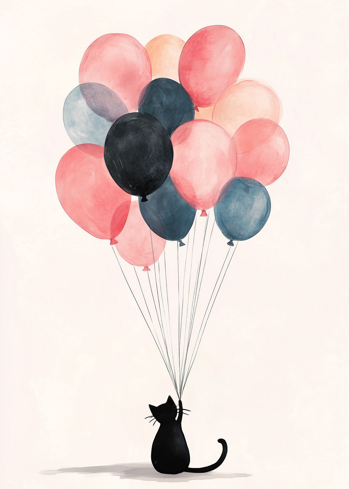 Poster - Katt med ballonger