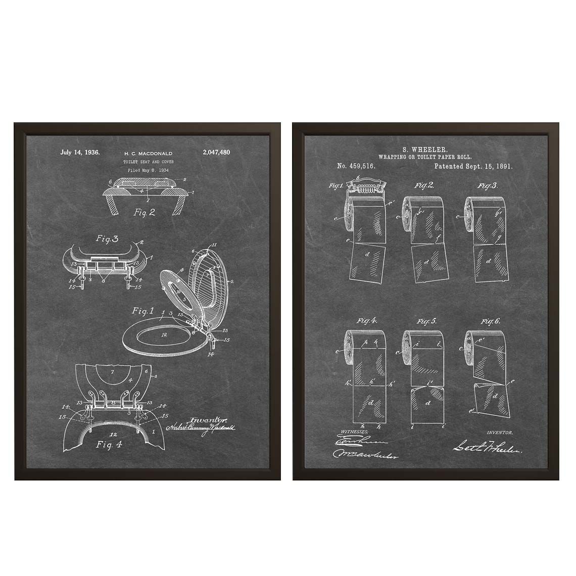 Patentritningsposter - Toalettsits och Skydd / Set of 2