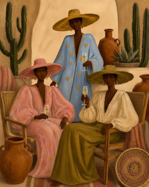 Poster - Elegant Trio med Halmasthattar