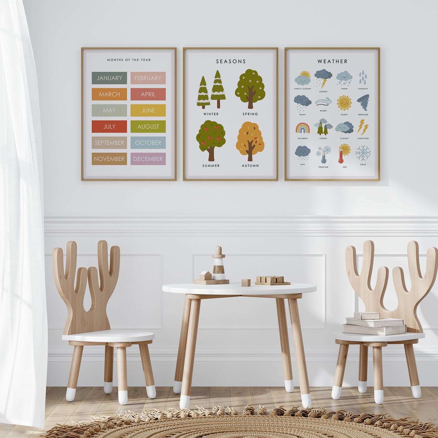 Poster - Väder, Årstider och Månader / Set av 3