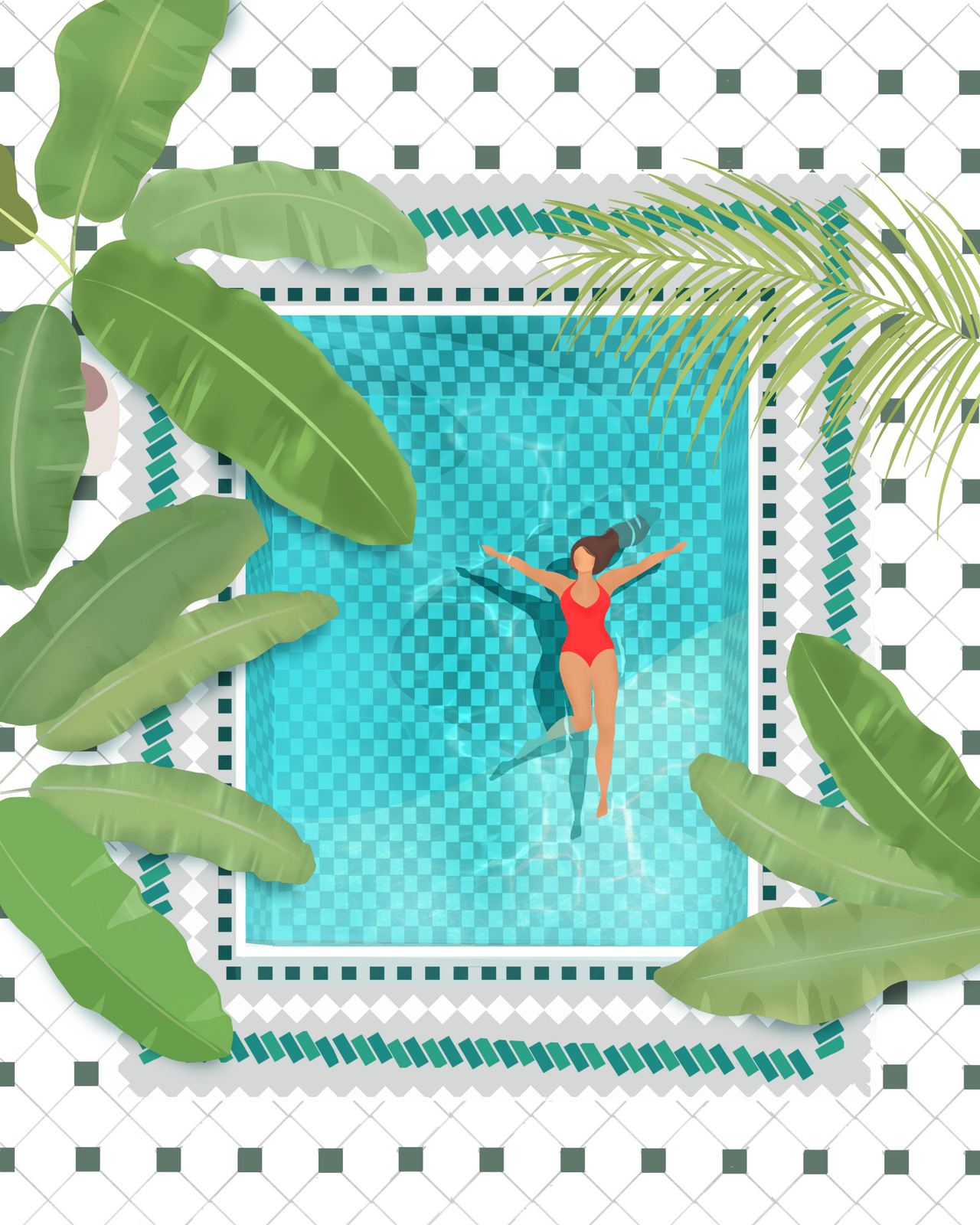 Poster - Avkopplande Poolillustration