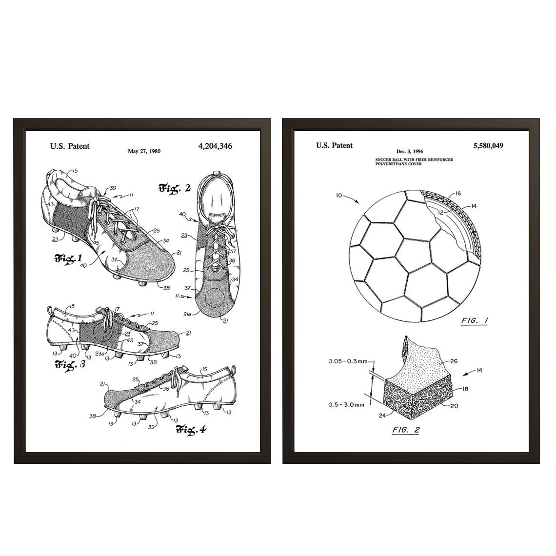 Patentritningsposter - Fotboll och Sko Uppfinningar / Set om 2