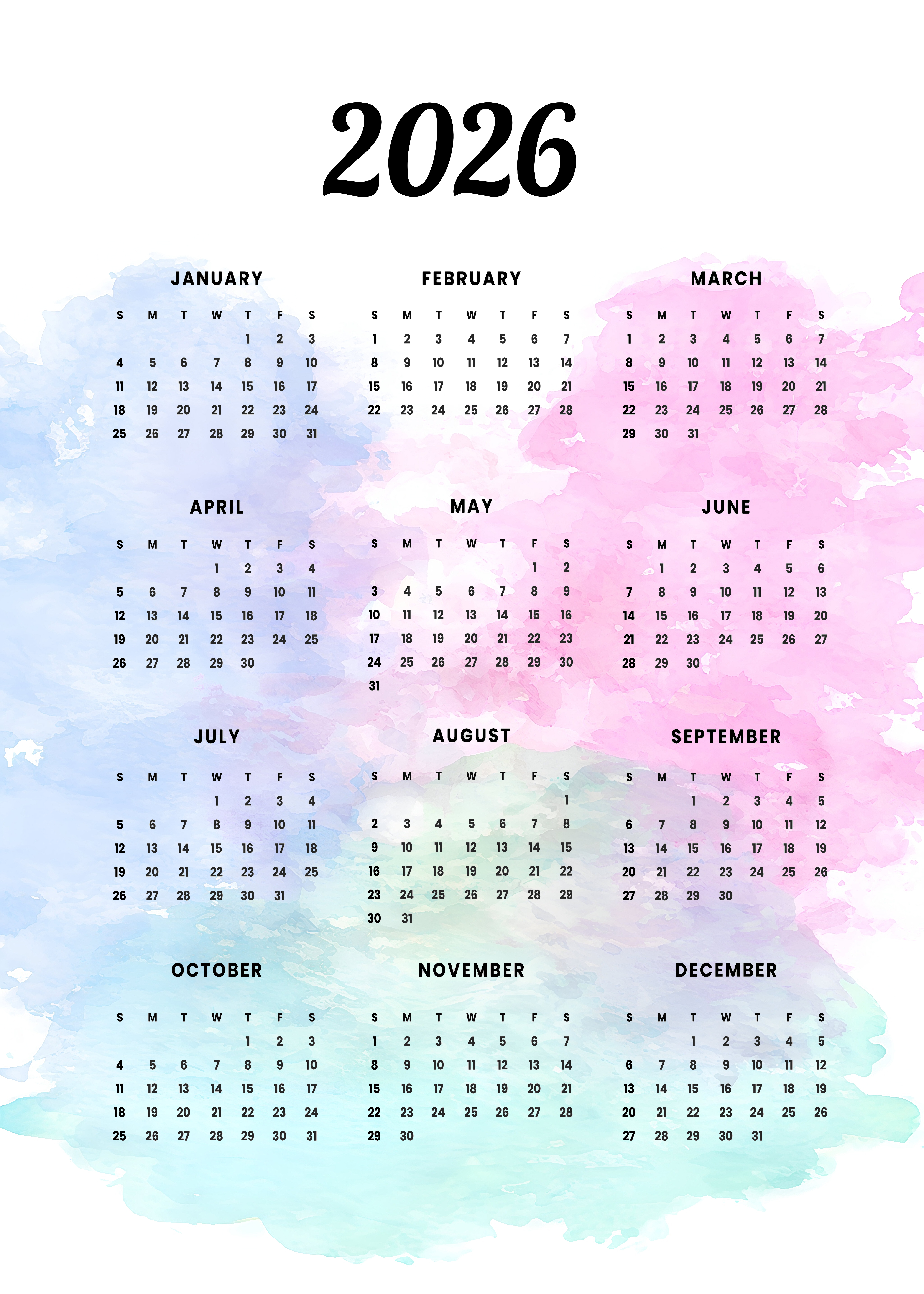 Poster - 2026 Akvarellkalender