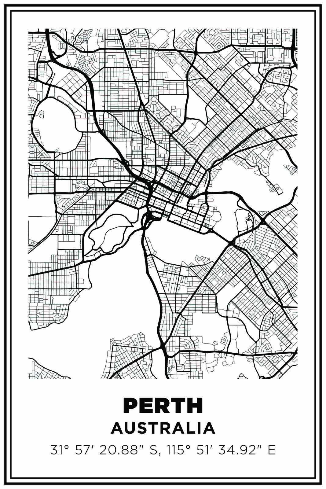 Perth Australien Karta Poster