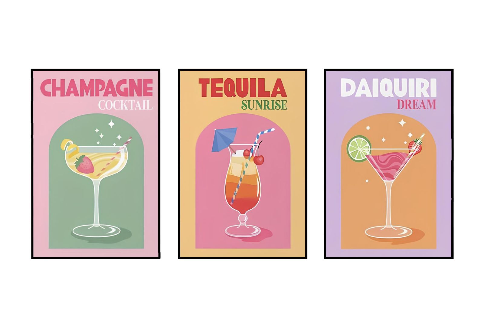 Cocktail Poster Konst - Set av 3