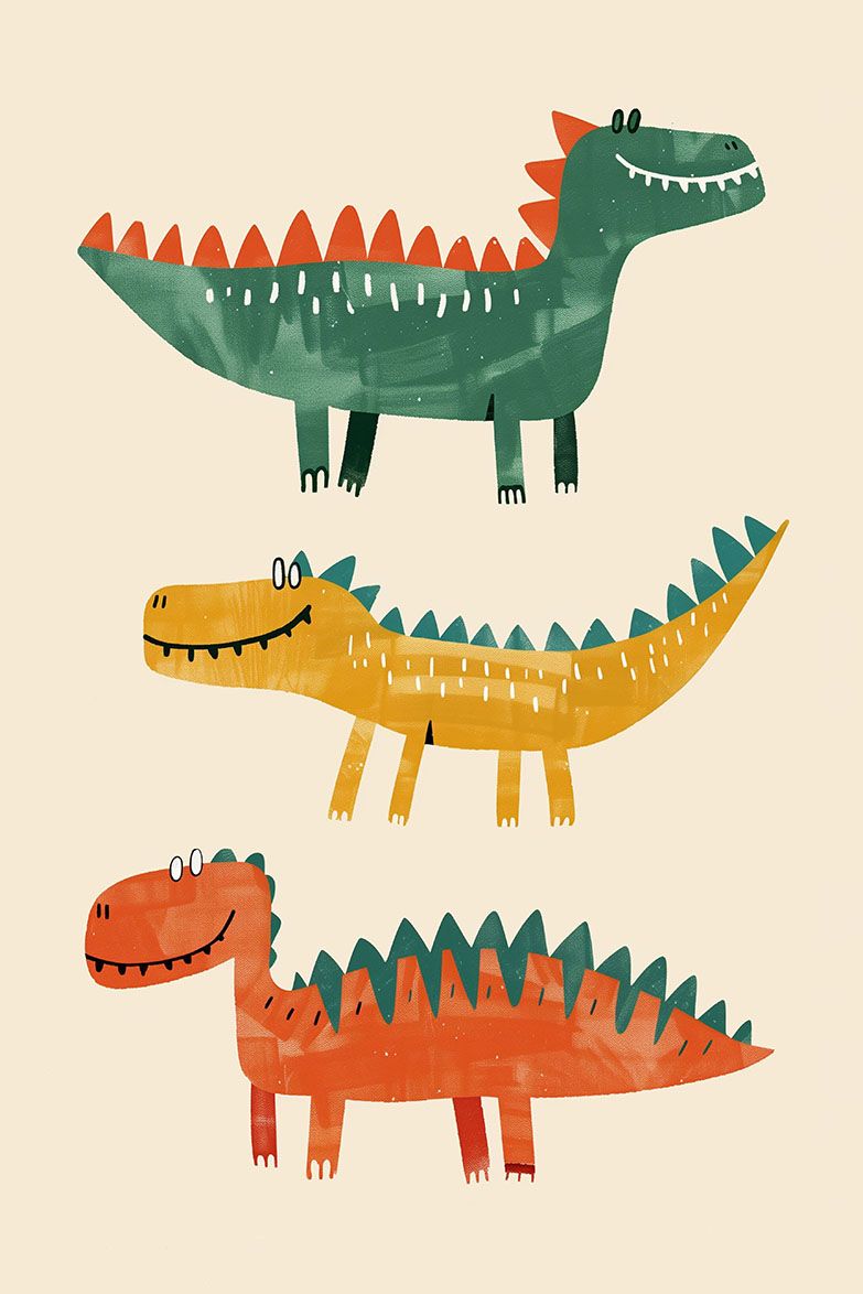 Affisch - Färgglada Dinosaurier