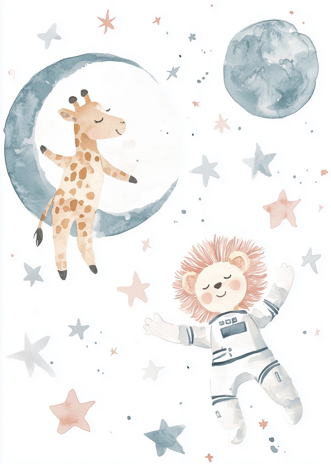 Poster - Giraff och Lejon Astronaut