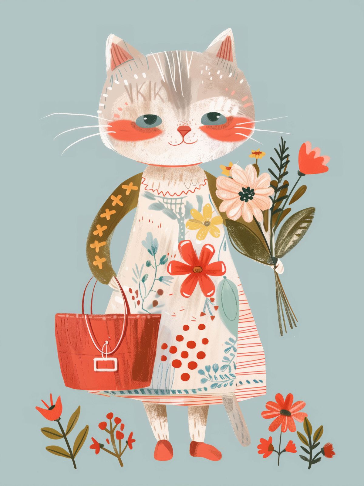 Poster - Katt med Blommor