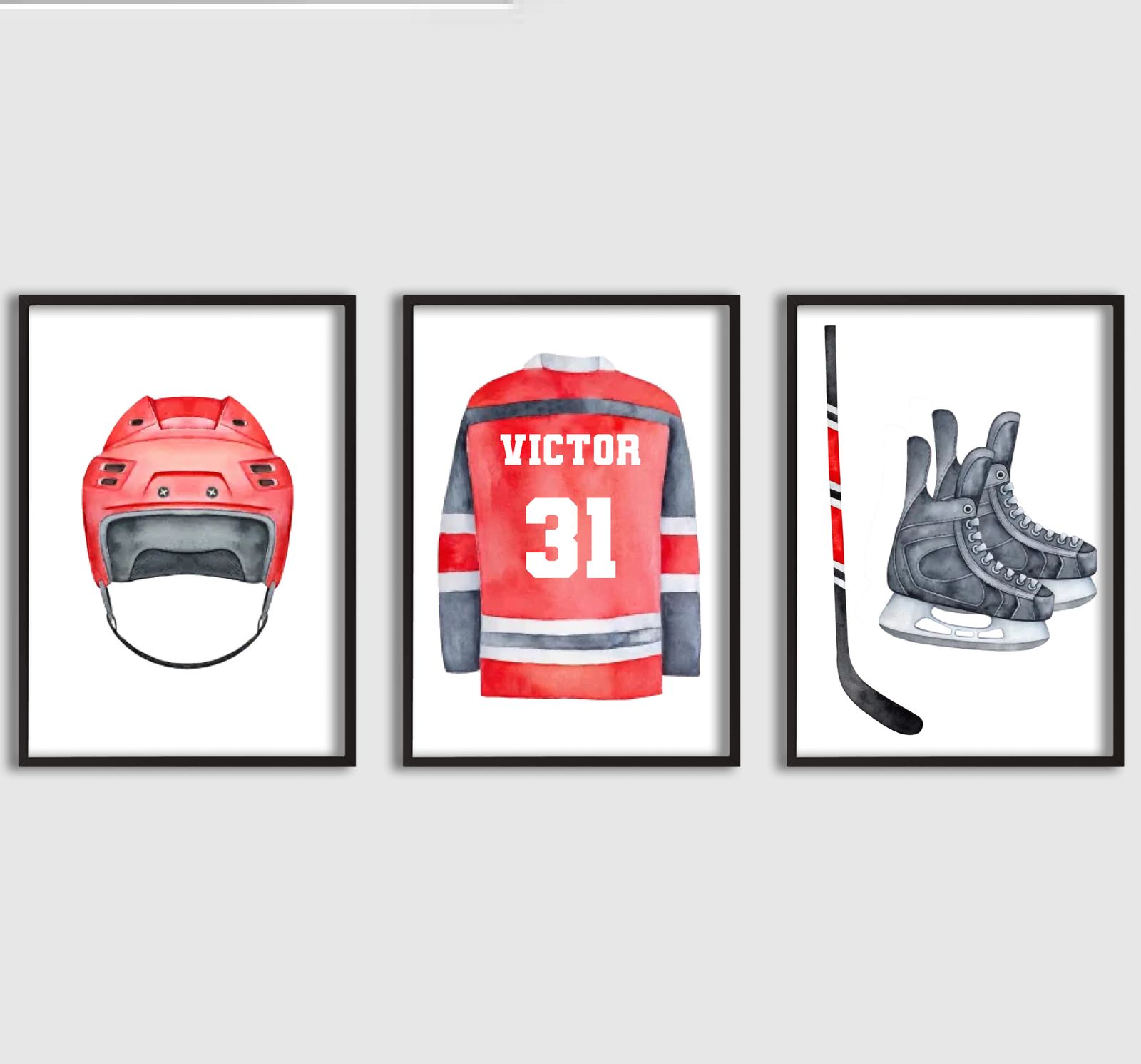 Personlig Poster - Hockeyutrustning - Set om 3
