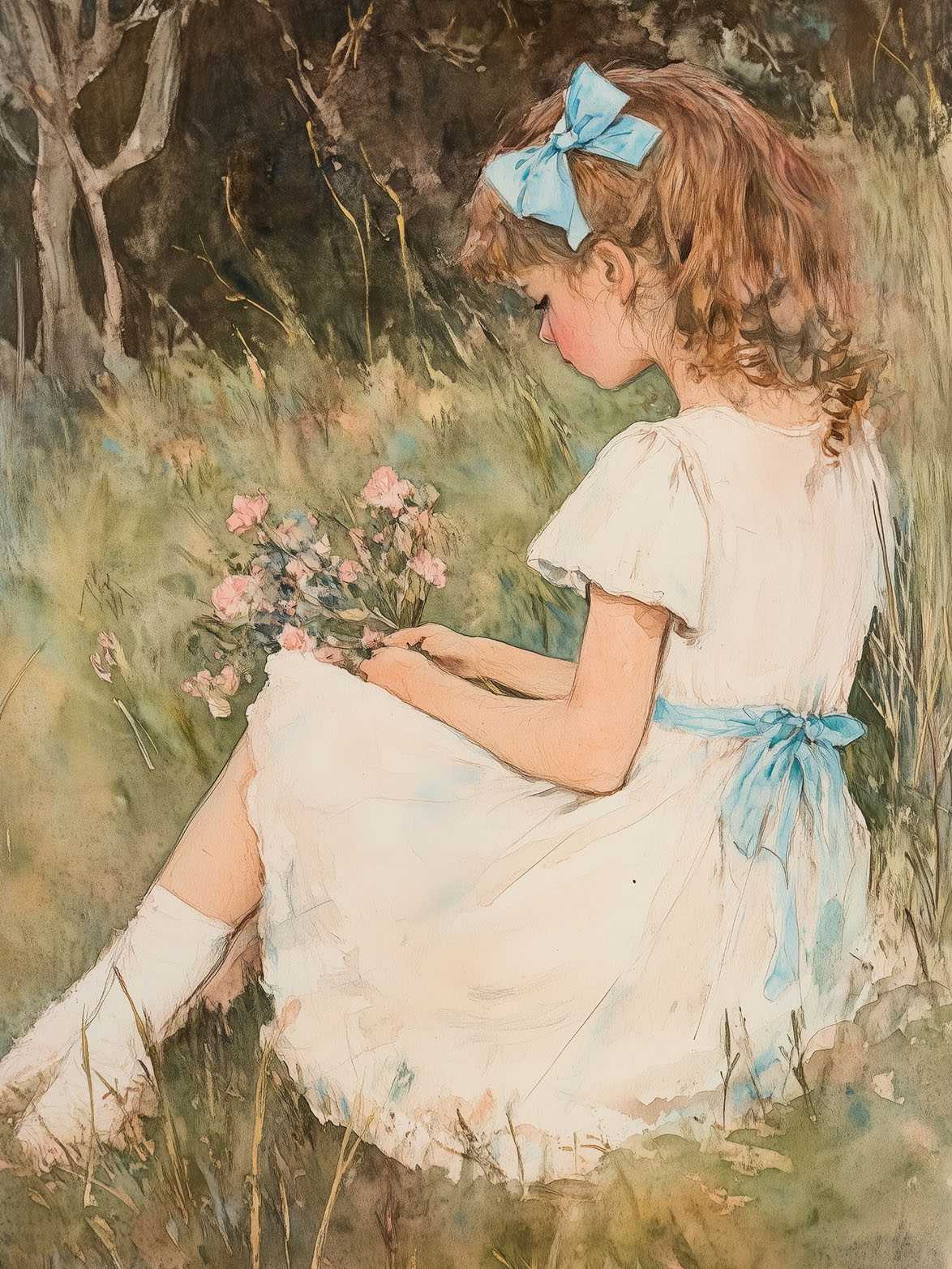 Poster - Flicka med blommor