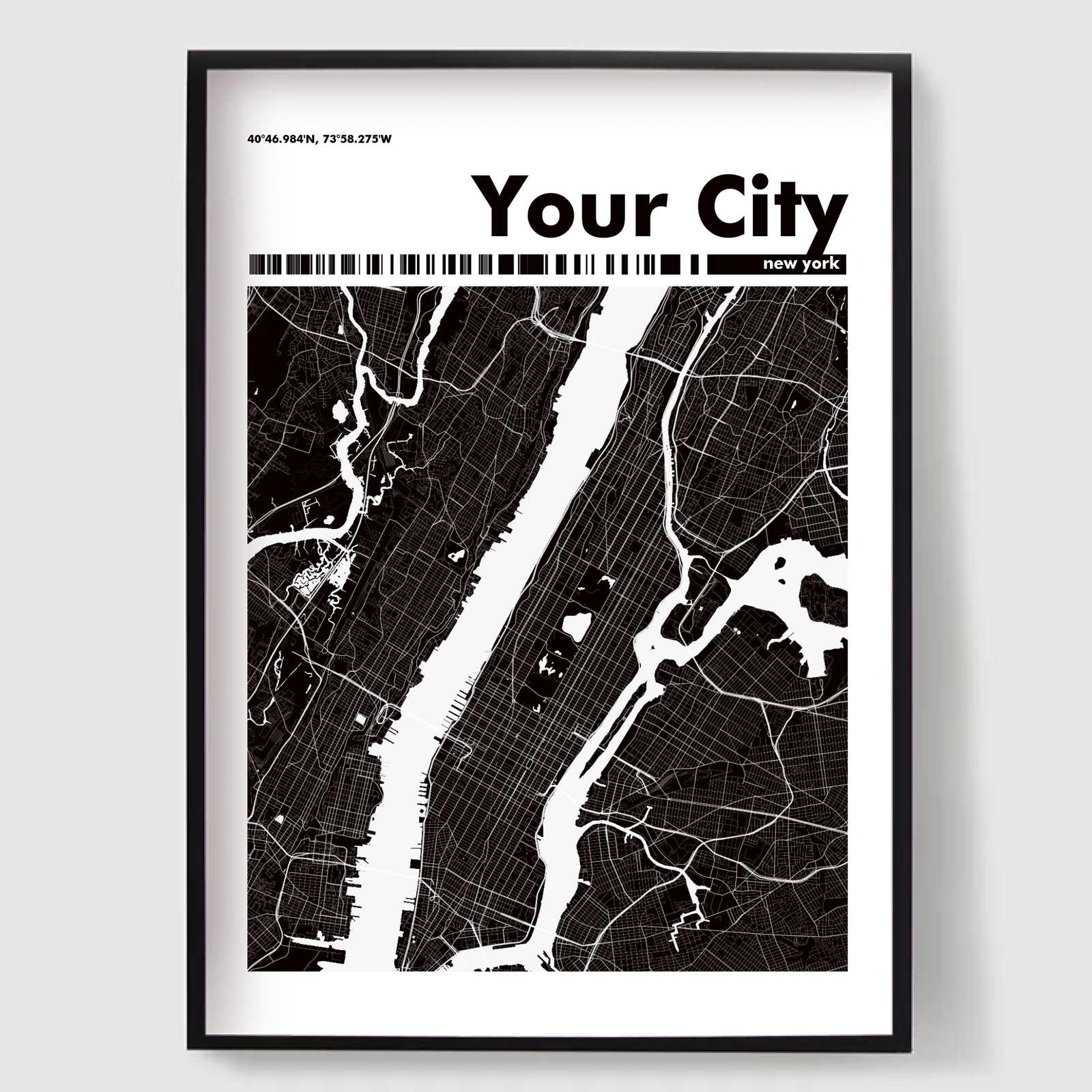 Personliga Posters - Modern Stadskarta i streckkodsstil