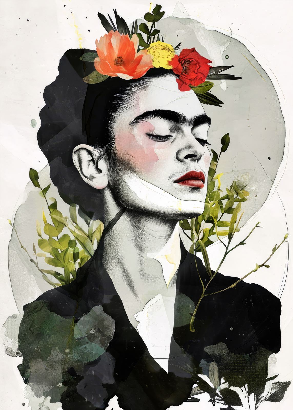 Affisch - Blommig Frida Kahlo