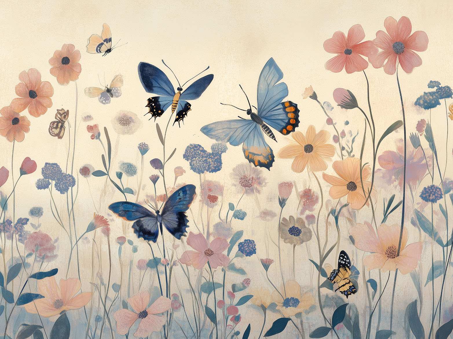 Poster - Fjärilar och Blommor Konst