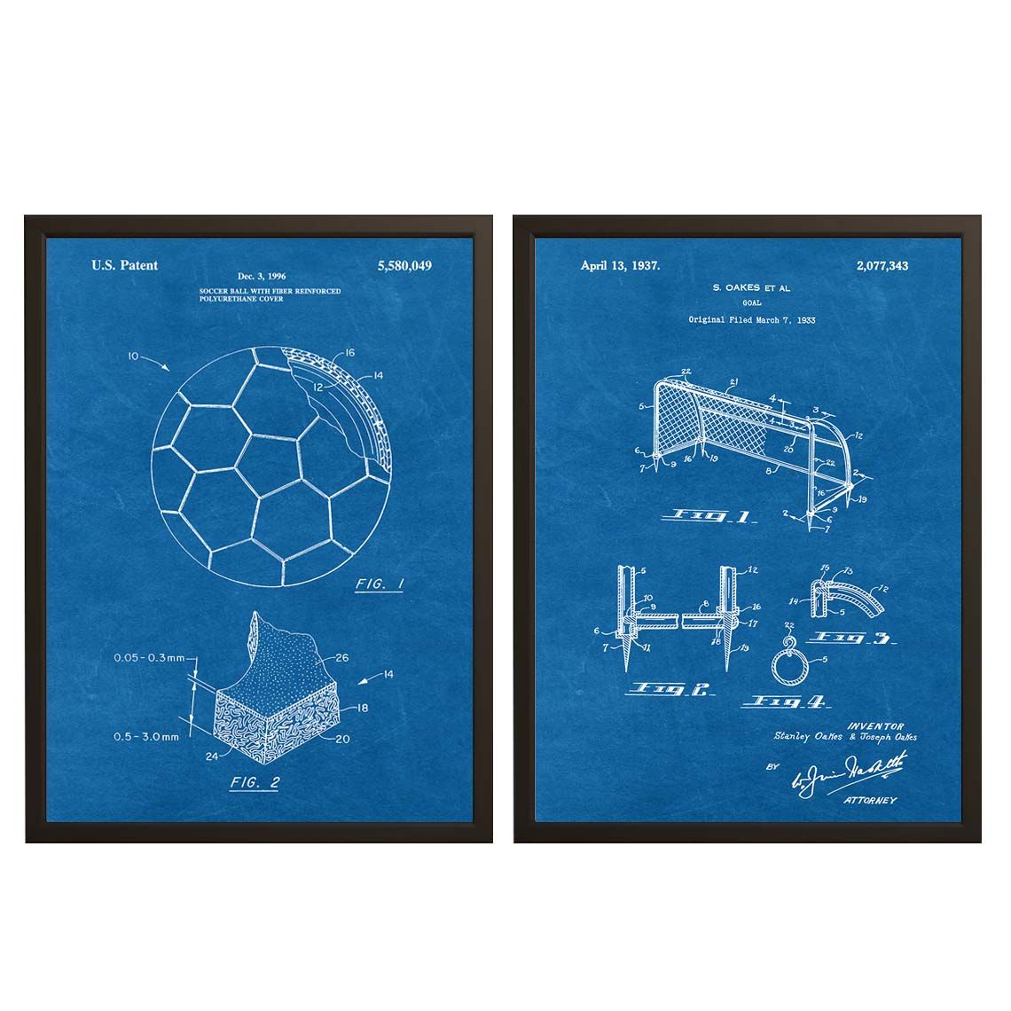 Patentritningsposter - Fotboll och Mål / Set med 2